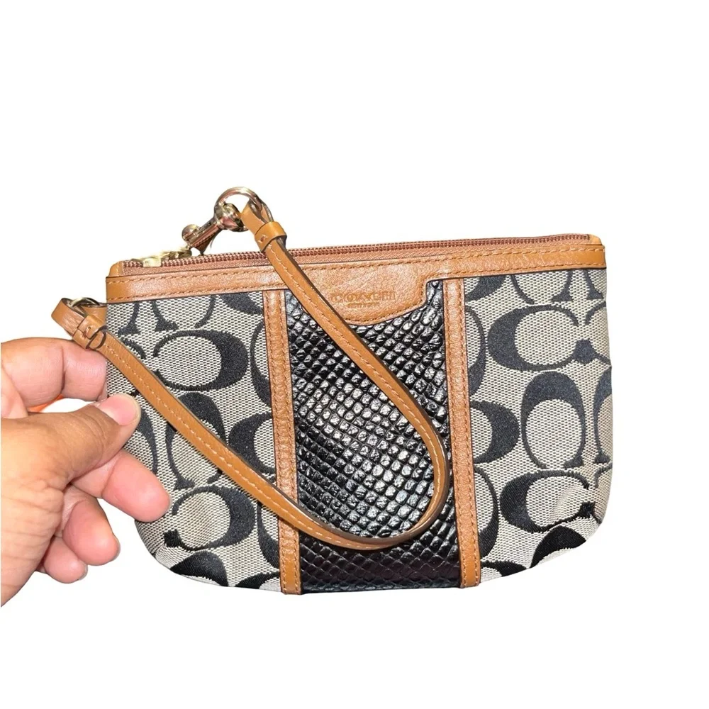 Coach Signature Wristlet in Black and Tan - Picture 1 of 4